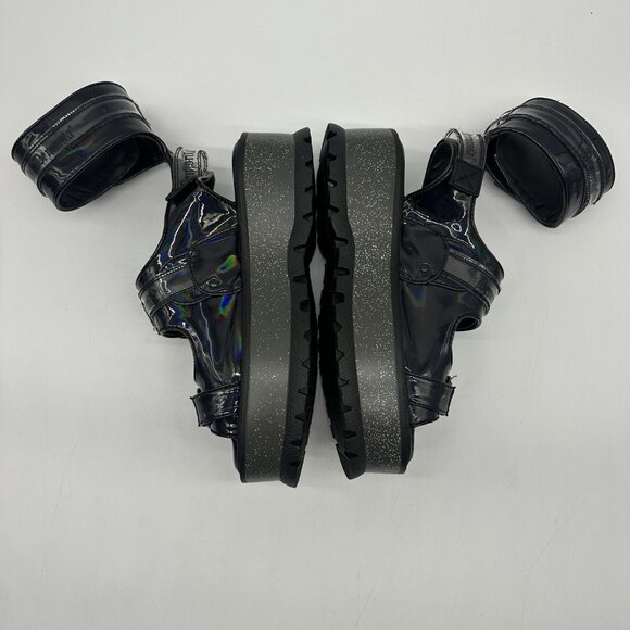 Demonia Slacker 15B Black Holo Patent Platform Ankle Cuff Sandals Women's Size 8 - Picture 9 of 10